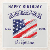 Name || Alles Gute zum Geburtstag Amerika Rustisch Glasuntersetzer (Vorderseite)