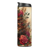 Name, Alte Bücher & Rosen Floral Thermosbecher (Nach rechts gedreht)
