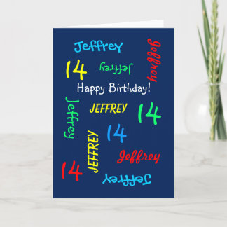 Name, Alter, 14. Geburtstag, Blauer Gruß Karte