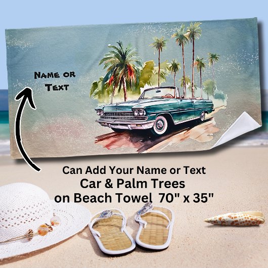 Name, Alter Blauer Wagen mit Palmen Strandtuch