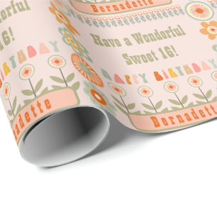 Name Alter Text Retro Vintage Gänseblümchen Blumen Geschenkpapier