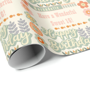 Name Alter Text Retro Vintage Gänseblümchen Blumen Geschenkpapier