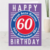 Name, Alter und Datum am 60. Geburtstag Karte (Vorderseite)