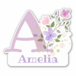 Name Amelia plus Initial mit Blumendesign Aufkleber