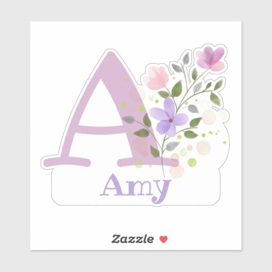 Name Amy and Initial mit Blumendesign Aufkleber (Blatt)