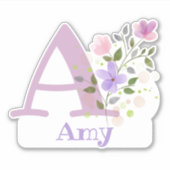 Name Amy and Initial mit Blumendesign Aufkleber (Vorderseite)