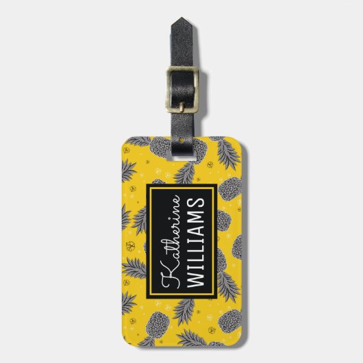 Name-Ananas auf Gold Gepäckanhänger (Vorderseite vertikal)