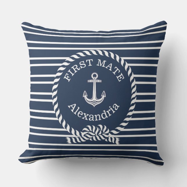 Name Anchor Rope Navy Blue First Mate Kissen (Vorderseite)