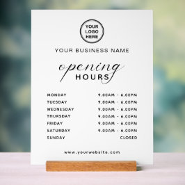 Name and Logo Business Opening Time Table Top Acrylschild