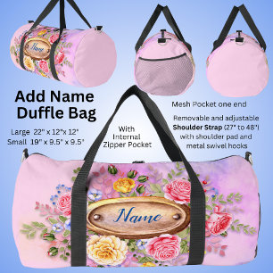 Name ändern, rosa floral duffle bag