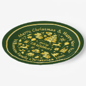 Name ändern Text Gold Green Christmas 20xx 9" Pappteller (Schrägansicht)