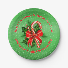 Name ändern Text Red Green Christmas 20xx 7" Pappteller