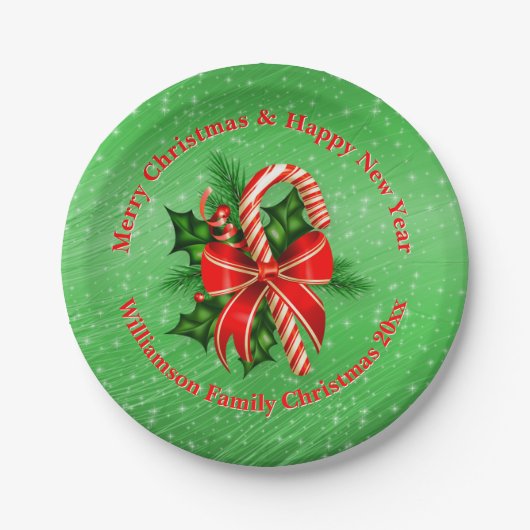 Name ändern Text Red Green Christmas 20xx 7" Pappteller (Vorderseite)