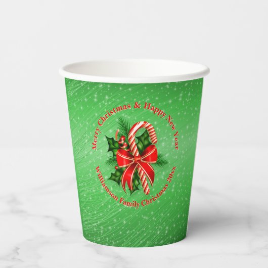 Name ändern Text Red Green Christmas 20xx hinzufüg Pappbecher (Rückseite)