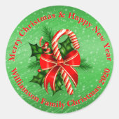 Name ändern Text Red Green Christmas hinzufügen Runder Aufkleber (Vorderseite)