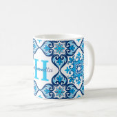 💙 🤍 Name + anfänglich blau - weiß Azulejos X, Kaffeetasse (VorderseiteRechts)