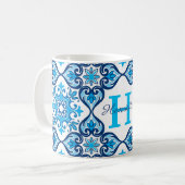 💙 🤍 Name + anfänglich blau - weiß Azulejos X, Kaffeetasse (Vorderseite Links)
