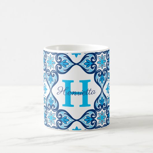 💙 🤍 Name + anfänglich blau - weiß Azulejos X, Kaffeetasse (Mittel)