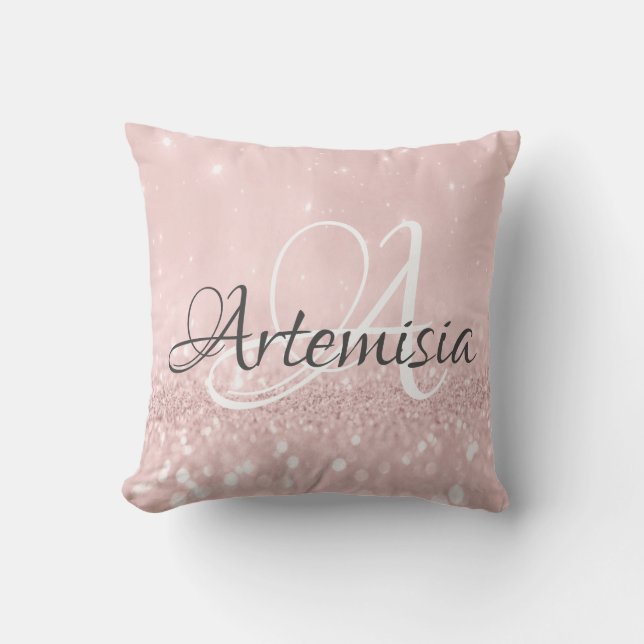 Name Anfänglich Graurosa Rose Blush White Kissen (Vorderseite)