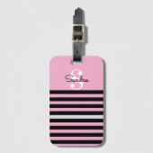 Name, anfänglicher schwarzer und rosa Streifen Chi Gepäckanhänger (Vorderseite Vertikal)