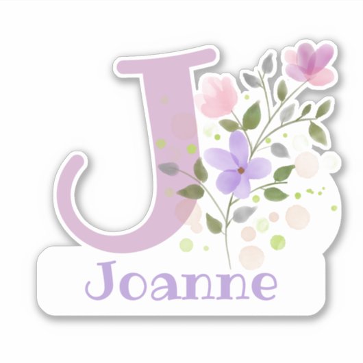 Name & Anfangsbezeichnung mit Blumen-Design-Aufkle Aufkleber (Vorderseite)