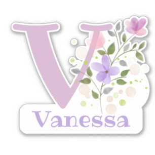 Name & Anfangsbezeichnung mit Blumen-Design-Aufkle Aufkleber