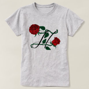 Name Anfangsbuchstabe H Monogramm mit roten Rosen T-Shirt