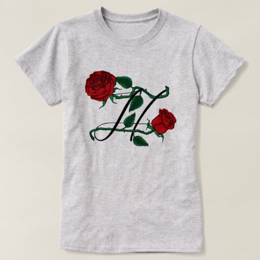 Name Anfangsbuchstabe H Monogramm mit roten Rosen T-Shirt (Design vorne)