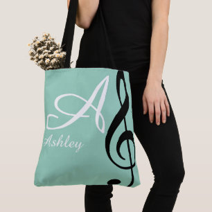 Name, Anfangsbuchstabe und aquamarine Notenschrift Tasche