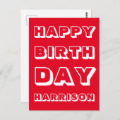 Name anpassen, Happy Birthday, Red white fett Postkarte (Vorne/Hinten)