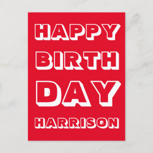 Name anpassen, Happy Birthday, Red white fett Postkarte