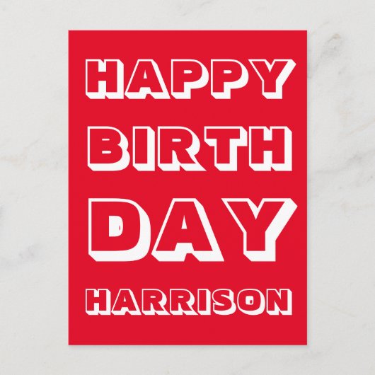 Name anpassen, Happy Birthday, Red white fett Postkarte (Vorderseite)