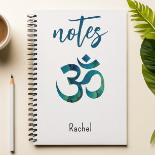 Name, Aqua Bird Feather Muster Om Symbol Notebook Notizblock