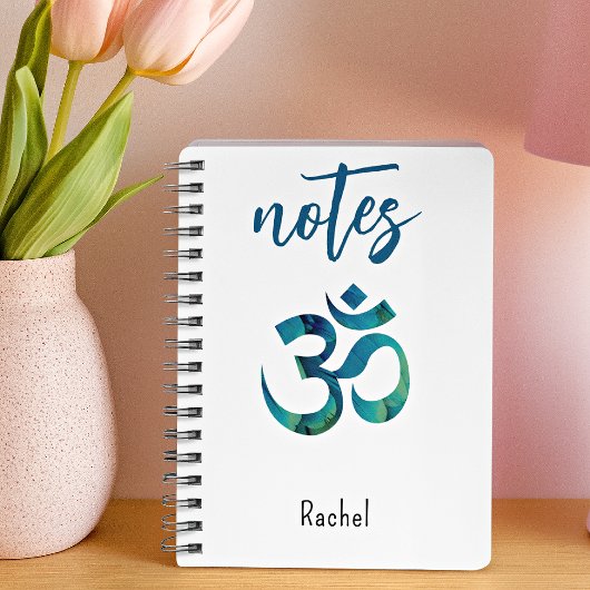 Name, Aqua Bird Feather Muster Om Symbol Notebook Notizblock