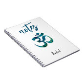 Name, Aqua Bird Feather Muster Om Symbol Notebook Notizblock (Rechte Seite)