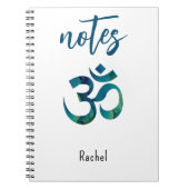 Name, Aqua Bird Feather Muster Om Symbol Notebook Notizblock (Vorderseite)