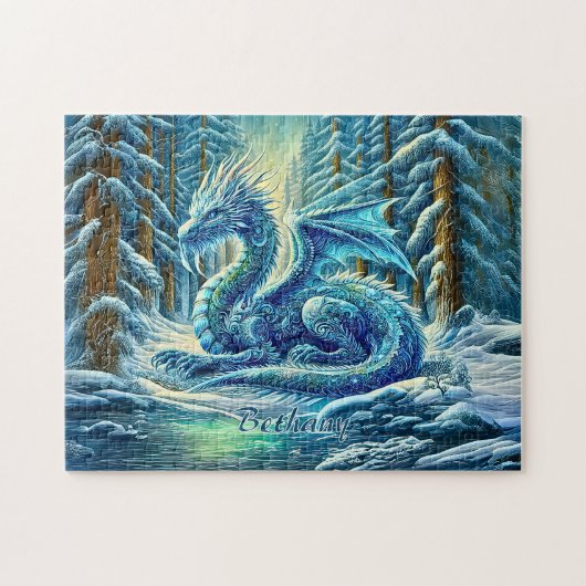 Name, Aqua Blue Ice Dragon Near Pond  Puzzle (Horizontal)