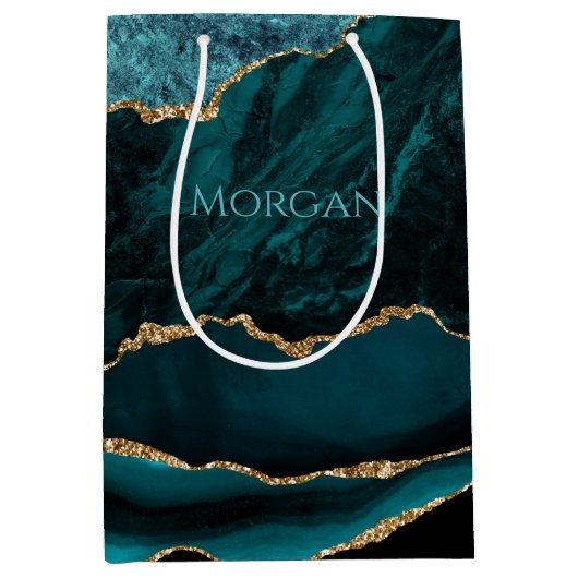 Name Aquamarin, Aquamarin Gold und Black Agate Mittlere Geschenktüte (Vorderseite)