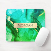 Name, Aquamarin Gelb und grün flüssiger Tinte, Gol Mousepad (Mit Mouse)