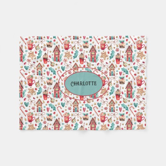 Name Aquamarin & Red Snowman, Süßigkeiten Fleece B (Vorderseite (Horizontal))