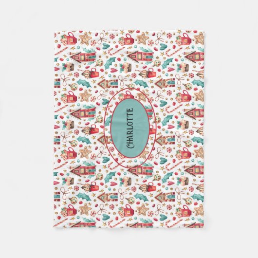 Name Aquamarin & Red Snowman, Süßigkeiten Fleece B (Vorderseite)