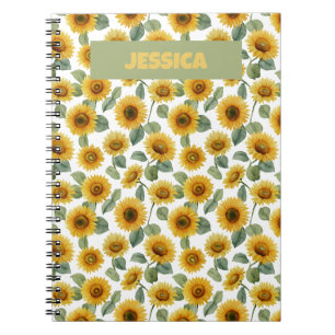 Name Aquarell Sonnenblume Florales Muster Benutzer Notizblock