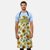 Name Aquarell Sonnenblume Florales Muster Custom Schürze (Getragen)