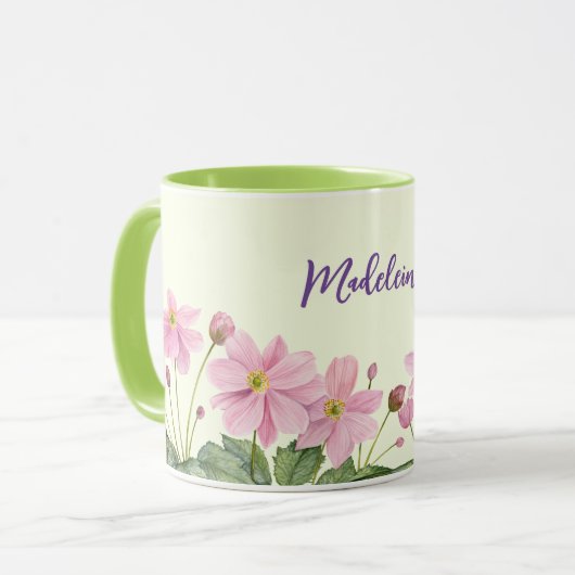 Name Aquarellfarbe Rosa Japanische AnemonIllustrat Tasse (Vorderseite Links)