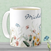 Name, Aquarellfarben Wildblumen Florals 11oz Kaffeetasse