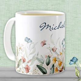 Name, Aquarellfarben Wildblumen Florals 11oz Kaffeetasse