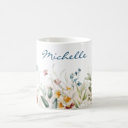 Name, Aquarellfarben Wildblumen Florals 11oz Kaffeetasse (Mittel)