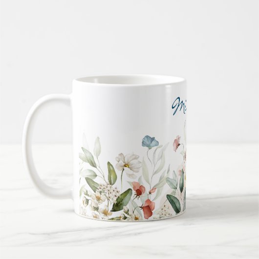 Name, Aquarellfarben Wildblumen Florals 11oz Kaffeetasse (Links)