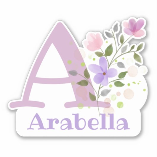 Name Arabella und Anfangsbezeichnung mit Blumendes Aufkleber (Vorderseite)