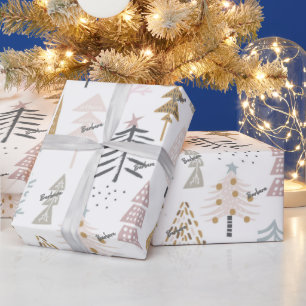 Name auf Country Winter Trees 30-in-6ft-Urlaub Geschenkpapier